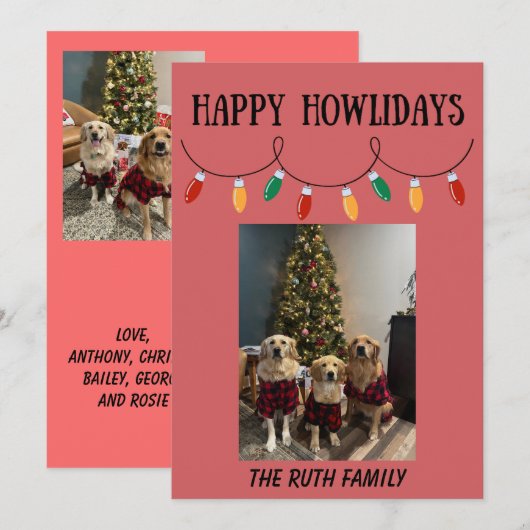 Happy Howlidays Christmas Lights Photo Card Feestdagenkaart (Voorkant / Achterkant)