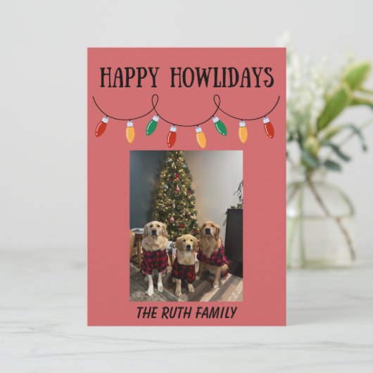 Happy Howlidays Christmas Lights Photo Card Feestdagenkaart (Staand voorkant)