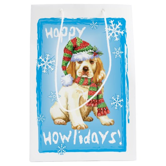 Happy Howlidays Clumber Spaniel Medium Cadeauzakje (Voorkant)