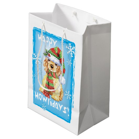 Happy Howlidays Cocker Spaniel Medium Cadeauzakje (Achterkant Gekanteld)