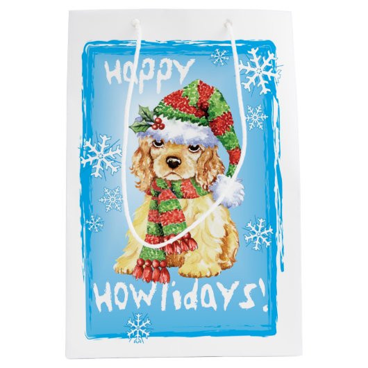 Happy Howlidays Cocker Spaniel Medium Cadeauzakje (Voorkant)