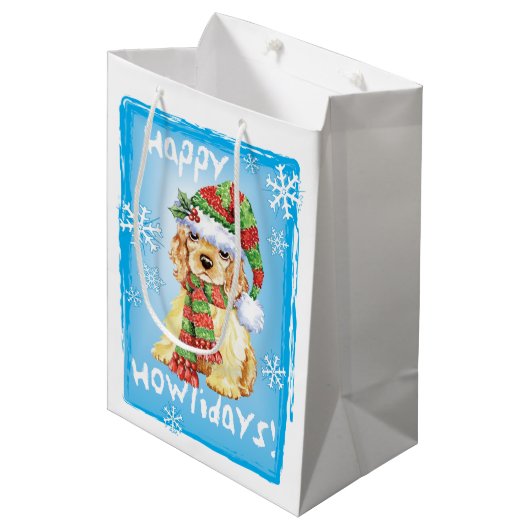 Happy Howlidays Cocker Spaniel Medium Cadeauzakje (Voorkant Gekanteld)