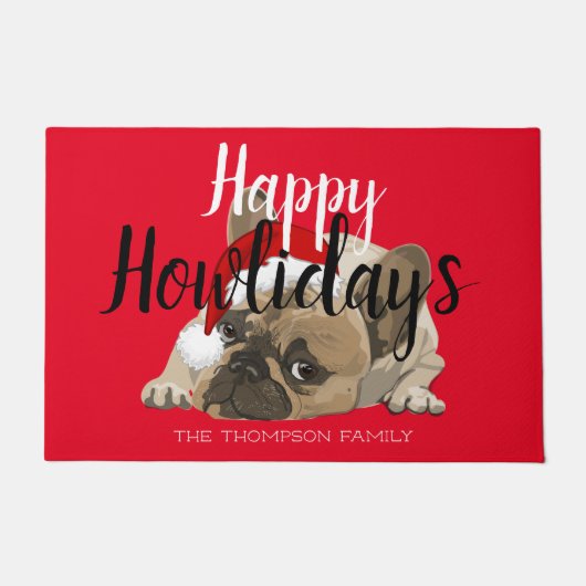 Happy Howlidays Cute fFrench buldog Grapred Deurmat (Voorkant)