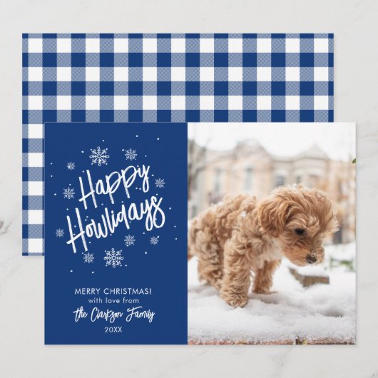 Happy Howlidays Cute Pet Snowflake Photo Invitatio Kaart (Voorkant / Achterkant)