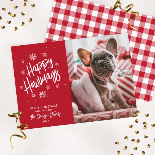 Happy Howlidays Cute Pet Snowflake Photo Invitatio Kaart