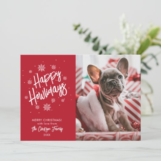 Happy Howlidays Cute Pet Snowflake Photo Invitatio Kaart (Staand voorkant)
