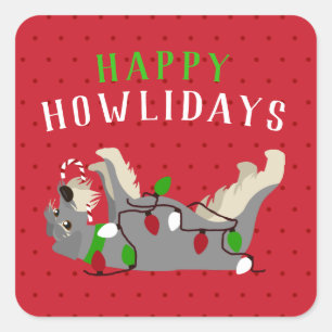 Happy HOWLidays Cute Schnauzer Kerstmis Vierkante Sticker