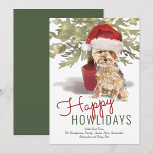 Happy Howlidays Cute Waterverf Yorkshire Terrier Feestdagenkaart