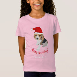 HAPPY HOWLIDAYS CUTE XMAS PUPPY RED SANTA HAT PINK T-SHIRT