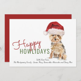 Happy Howlidays Cute Yorkie in Santa Hat Feestdagenkaart