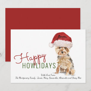 Happy Howlidays Cute Yorkie in Santa Hat Feestdagenkaart