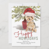 Happy Howlidays Cute Yorkshire Terrier Waterverf Feestdagenkaart (Voorkant)