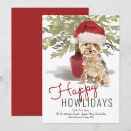 Happy Howlidays Cute Yorkshire Terrier Waterverf Feestdagenkaart
