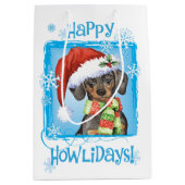 Happy Howlidays Dachshund Medium Cadeauzakje (Voorkant)
