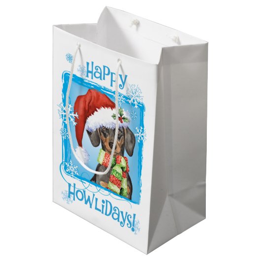 Happy Howlidays Dachshund Medium Cadeauzakje (Voorkant Gekanteld)