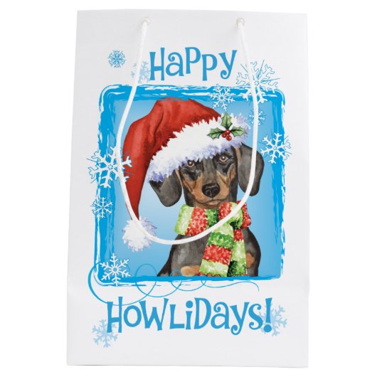 Happy Howlidays Dachshund Medium Cadeauzakje (Achterkant)