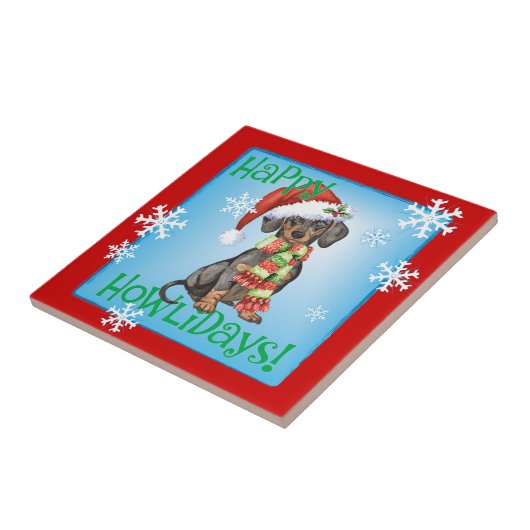Happy Howlidays Dachshund Tegeltje (Zijkant)