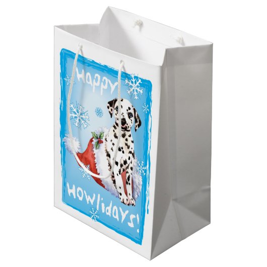 Happy Howlidays Dalmatian Medium Cadeauzakje (Voorkant Gekanteld)