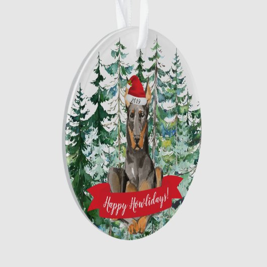 Happy Howlidays Doberman Kerstmis Ornament (voorkant)