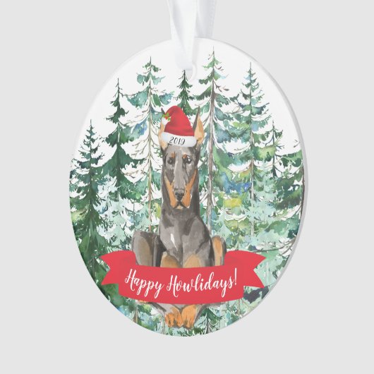 Happy Howlidays Doberman Kerstmis Ornament (voorkant)