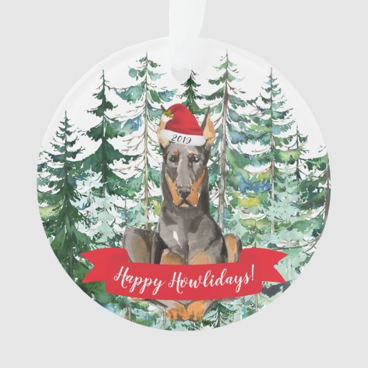 Happy Howlidays Doberman Kerstmis Ornament (voorkant)