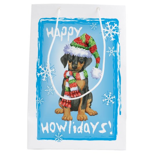 Happy Howlidays Doberman Medium Cadeauzakje (Achterkant)