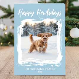 Happy Howlidays Dog 2 Photo Christmas Blue Modern Kaart