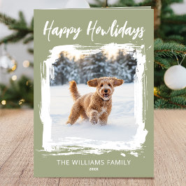 Happy Howlidays Dog 2 Photo Christmas Green Modern Kaart