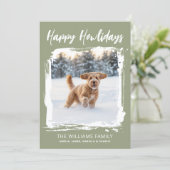 Happy Howlidays Dog Custom Photo Christmas Green Feestdagenkaart (Staand voorkant)