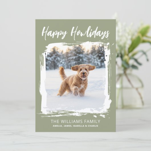 Happy Howlidays Dog Custom Photo Christmas Green Feestdagenkaart (Staand voorkant)