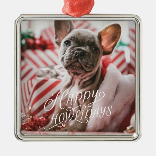Happy Howlidays Dog Foto Metalen Ornament (Voorkant)