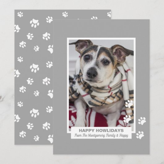 Happy Howlidays Dog met Paw Prints Pet Photo Feestdagenkaart (Voorkant / Achterkant)