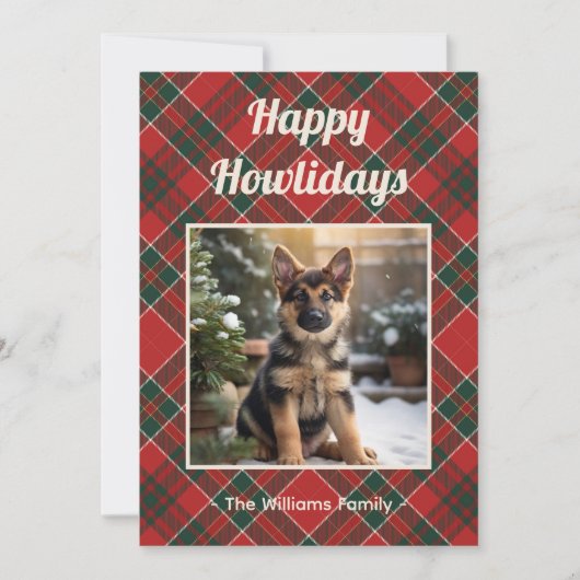 Happy Howlidays Dog Red Green Plaid Christmas Feestdagenkaart (Voorkant)