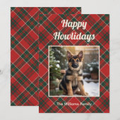 Happy Howlidays Dog Red Green Plaid Christmas Feestdagenkaart (Voorkant / Achterkant)