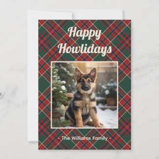 Happy Howlidays Dog Red Green Plaid Christmas Feestdagenkaart
