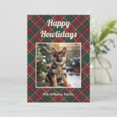 Happy Howlidays Dog Red Green Plaid Christmas Feestdagenkaart (Staand voorkant)