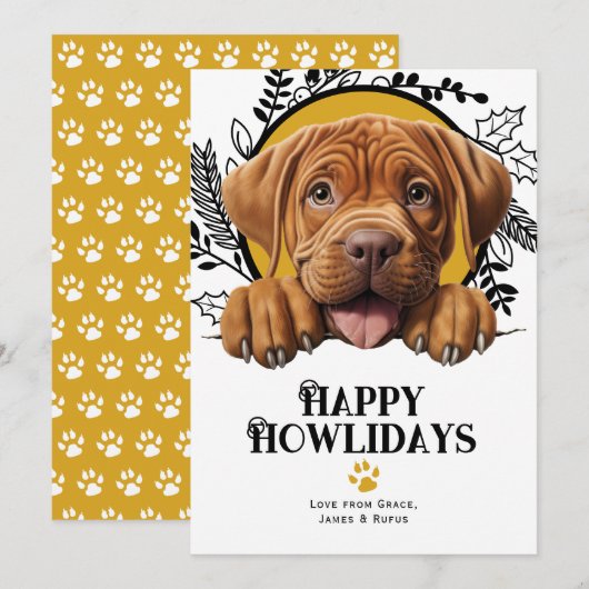 Happy Howlidays dogue de bordeaux Hond Feestdagenkaart (Voorkant / Achterkant)