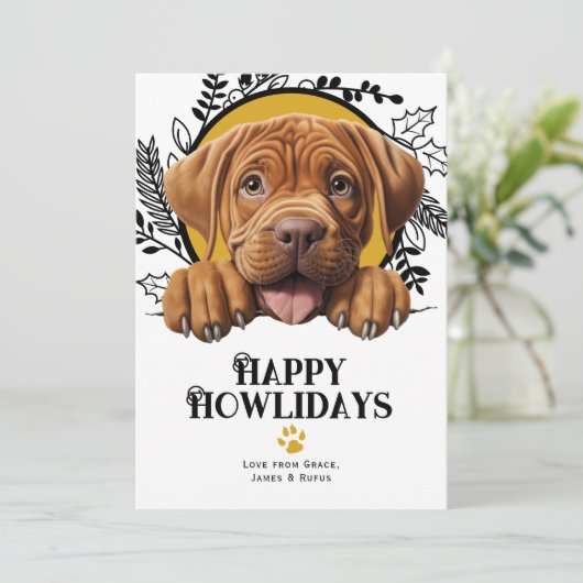 Happy Howlidays dogue de bordeaux Hond Feestdagenkaart (Staand voorkant)