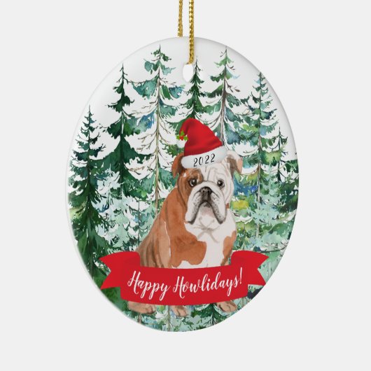 Happy Howlidays English Bulldog Dog kerstorna Keramisch Ornament (Rechts)