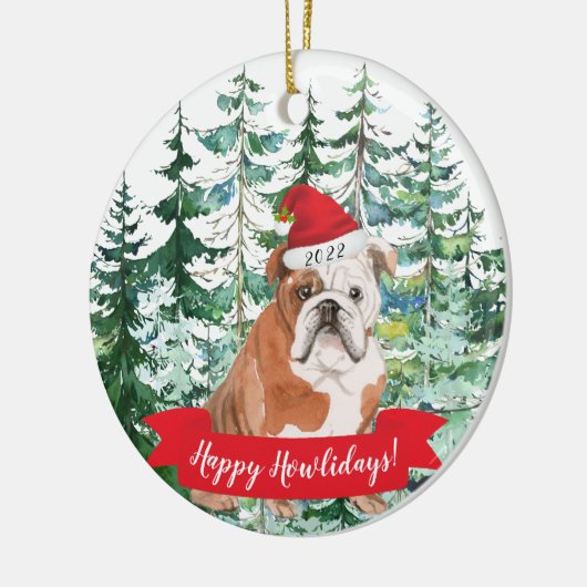 Happy Howlidays English Bulldog Dog kerstorna Keramisch Ornament (Links)
