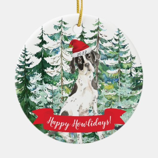 Happy Howlidays English Pointer Kerstannament Keramisch Ornament (Voorkant)