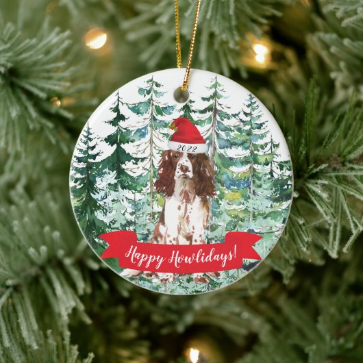 Happy Howlidays English Springer Spaniel Keramisch Ornament (Boom)