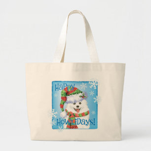 Happy Howlidays Eskimo Dog Grote Canvas tas