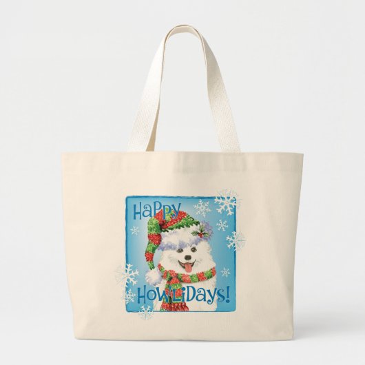 Happy Howlidays Eskimo Dog Grote Canvas tas (Voorkant)