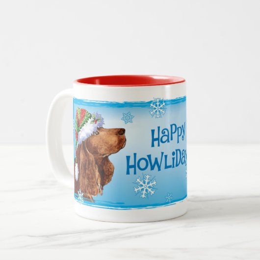 Happy Howlidays Field Spaniel Two-Tone Coffee Mok (Voorkant links)