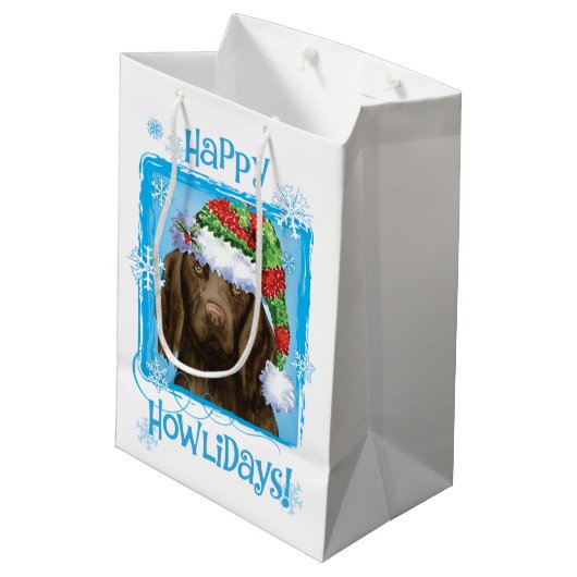 Happy Howlidays Flat-coated Retriever Medium Cadeauzakje (Achterkant Gekanteld)