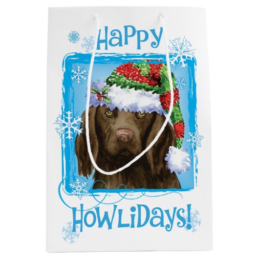 Happy Howlidays Flat-coated Retriever Medium Cadeauzakje (Voorkant)