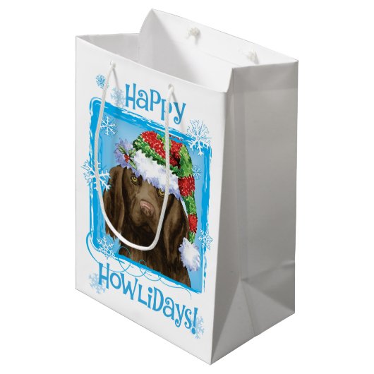 Happy Howlidays Flat-coated Retriever Medium Cadeauzakje (Voorkant Gekanteld)