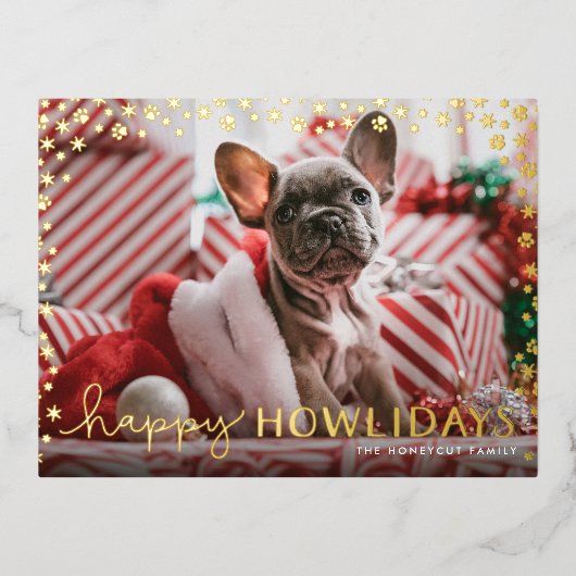 Happy Howlidays Foil Paw Print Dog Holiday Folie Feestdagen Briefkaart (Voorkant)