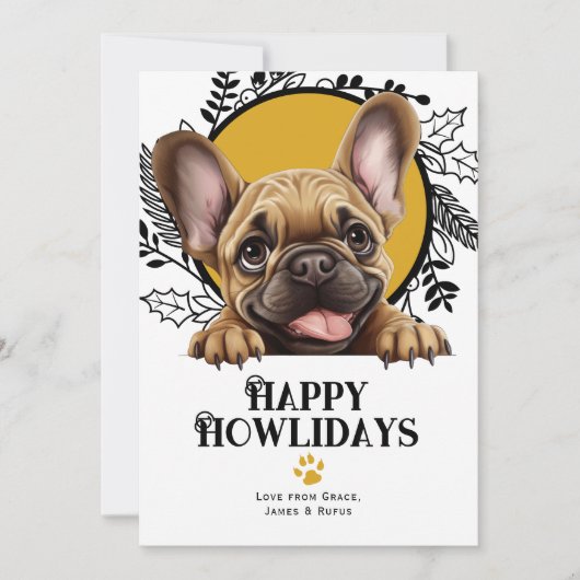 Happy Howlidays French Bulldog Dog Kerstmis Feestdagenkaart (Voorkant)